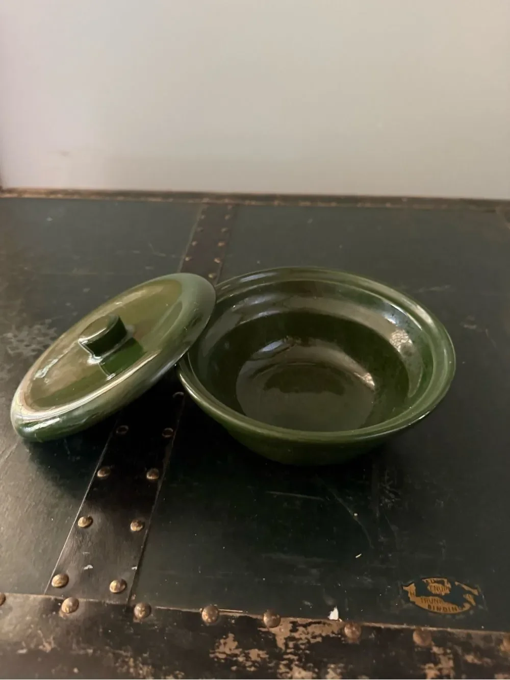 Vintage Dish With Lid Dark Forest Green